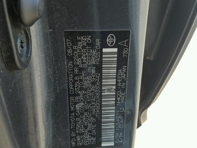 JTDKB20UX83306442 - 2008 TOYOTA PRIUS GRAY photo 10