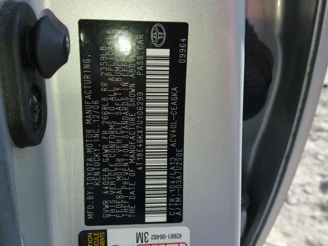 4T1BE46KX7U106299 - 2007 TOYOTA CAMRY NEW SILVER photo 10