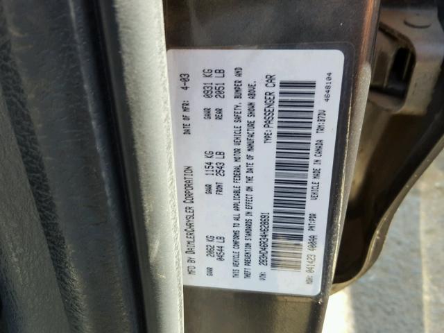 2B3HD46R34H628691 - 2004 DODGE INTREPID S CHARCOAL photo 10