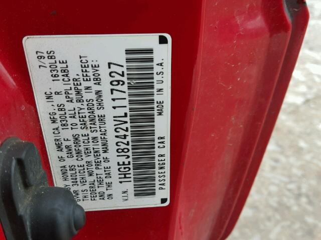 1HGEJ8242VL117927 - 1997 HONDA CIVIC EX წითელი ფოტო 10