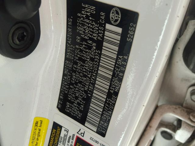 4T1BF1FK4CU553975 - 2012 TOYOTA CAMRY BASE WHITE photo 10