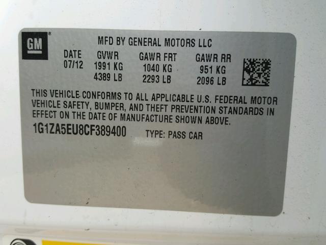 1G1ZA5EU8CF389400 - 2012 CHEVROLET MALIBU LS 白色 照片 10