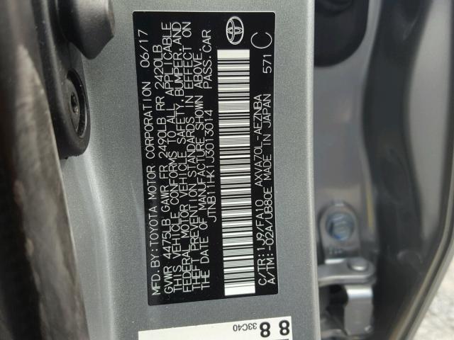 JTNB11HK1J3013014 - 2018 TOYOTA CAMRY L SILVER photo 10