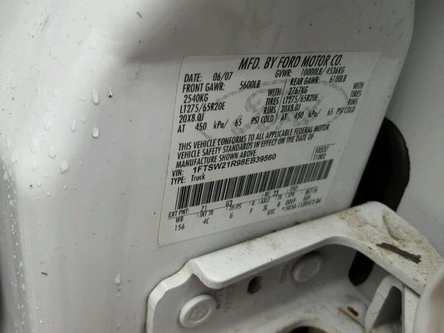 1FTSW21R98EB39560 - 2008 FORD F250 SUPER WHITE photo 10