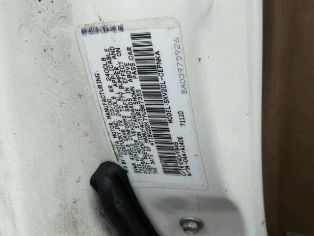 4T1BG22K7YU987355 - 2000 TOYOTA CAMRY CE WHITE photo 10