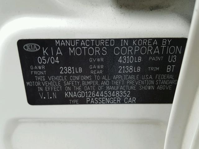 KNAGD126445348352 - 2004 KIA OPTIMA EX CREAM photo 10