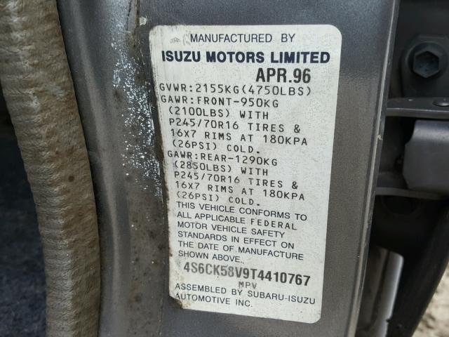 4S6CK58V9T4410767 - 1996 HONDA PASSPORT E GRAY photo 10