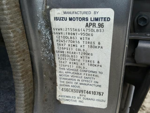 4S6CK58V9T4410767 - 1996 HONDA PASSPORT E 灰色 照片 10