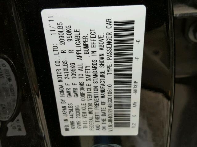 JH4CU2F48CC010610 - 2012 ACURA TSX BLACK photo 10