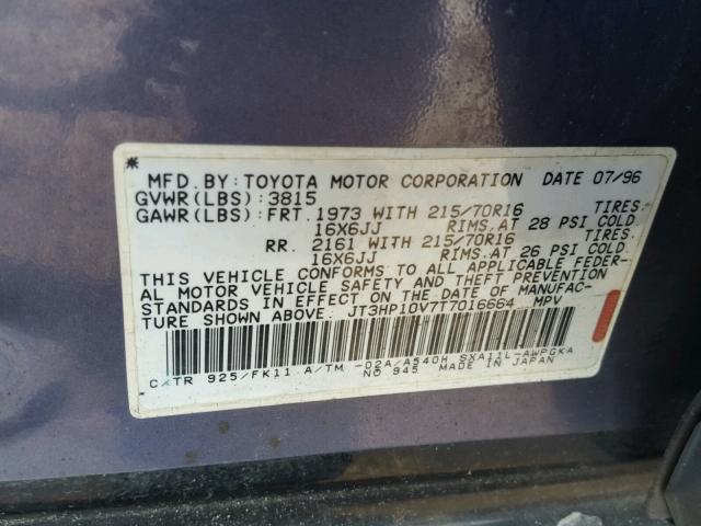 JT3HP10V7T7016664 - 1996 TOYOTA RAV4 PURPLE photo 10