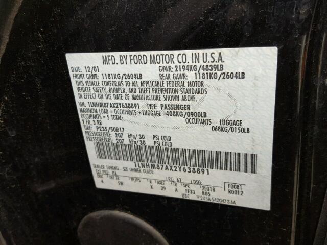 1LNHM87AX2Y638891 - 2002 LINCOLN LS 黑色 照片 10