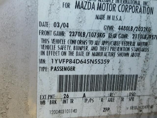 1YVFP84D645N55359 - 2004 MAZDA 6 S SILVER photo 10