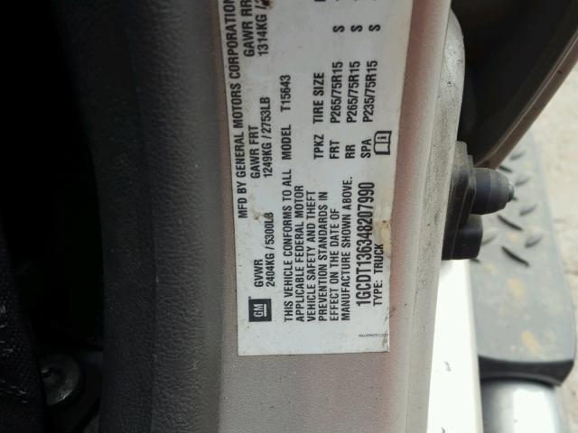 1GCDT136348207990 - 2004 CHEVROLET COLORADO SILVER photo 10