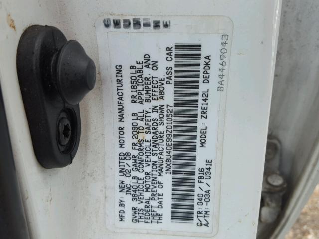 1NXBU40E99Z010527 - 2009 TOYOTA COROLLA BA WHITE photo 10