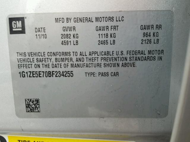 1G1ZE5E70BF234255 - 2011 CHEVROLET MALIBU LTZ 银色 照片 10