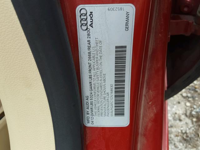 WAUYGAFC1CN168630 - 2012 AUDI A7 PREMIUM RED photo 10