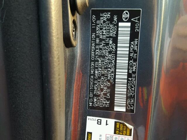 JTKDE3B76A0311649 - 2010 TOYOTA SCION TC 灰色 照片 10