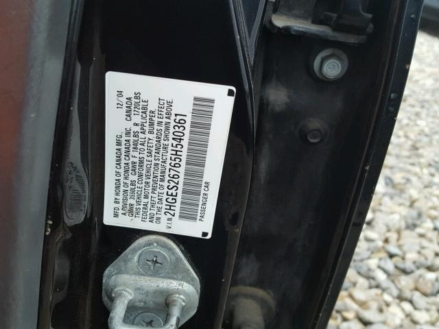 2HGES26765H540361 - 2005 HONDA CIVIC EX BLACK photo 10