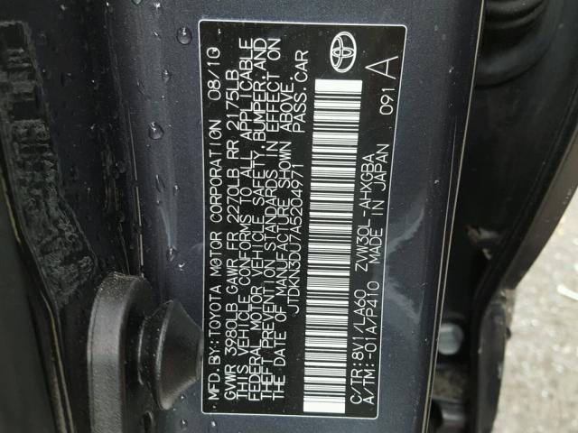 JTDKN3DU7A5204971 - 2010 TOYOTA PRIUS GRAY photo 10