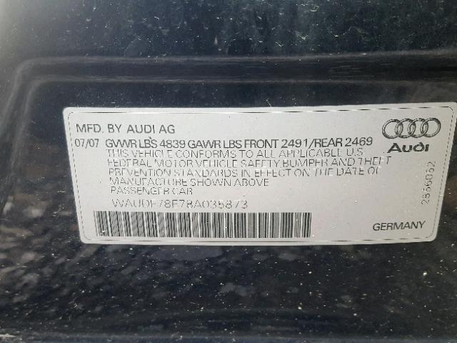 WAUDF78E78A035873 - 2008 AUDI A4 2.0T QU BLUE photo 10