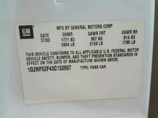 1G2NF52F43C132897 - 2003 PONTIAC GRAND AM S 白色 照片 10