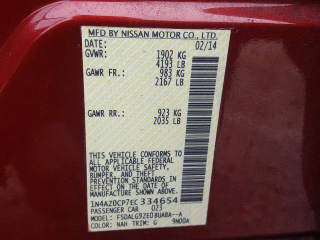 1N4AZ0CP7EC334654 - 2014 NISSAN LEAF S RED photo 10