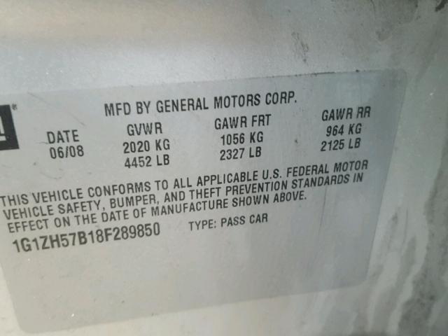 1G1ZH57B18F289850 - 2008 CHEVROLET MALIBU 1LT 银色 照片 10