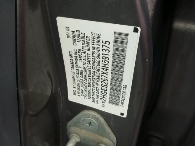 2HGES267X4H591375 - 2004 HONDA CIVIC EX GRAY photo 10