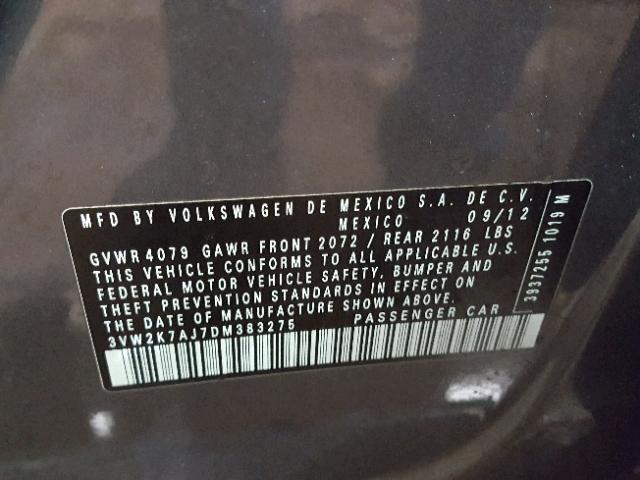 3VW2K7AJ7DM383275 - 2013 VOLKSWAGEN JETTA BASE ნაცრისფერი ფოტო 10