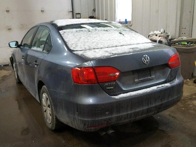 3VW2K7AJ7DM383275 - 2013 VOLKSWAGEN JETTA BASE GRAY photo 3