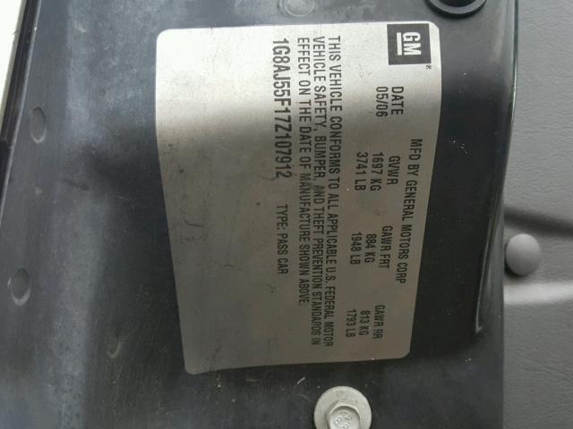 1G8AJ55F17Z107912 - 2007 SATURN ION LEVEL SILVER photo 10