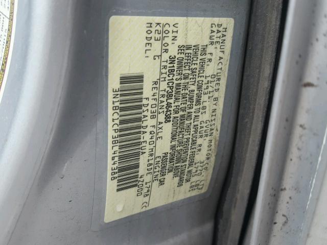 3N1BC1CP3BL464388 - 2011 NISSAN VERSA S SILVER photo 10