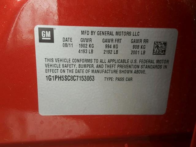 1G1PH5SC8C7153063 - 2012 CHEVROLET CRUZE LTZ RED photo 10