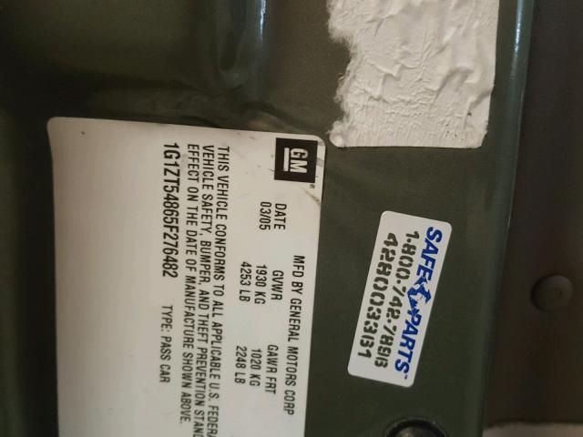 1G1ZT54865F276482 - 2005 CHEVROLET MALIBU LS მწვანე ფოტო 10