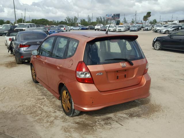 JHMGD38627S026562 - 2007 HONDA FIT S ORANGE photo 3