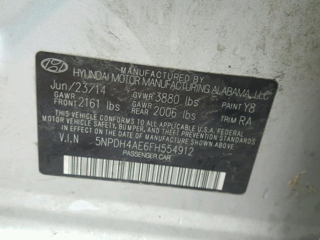 5NPDH4AE6FH554912 - 2015 HYUNDAI ELANTRA SE SILVER photo 10