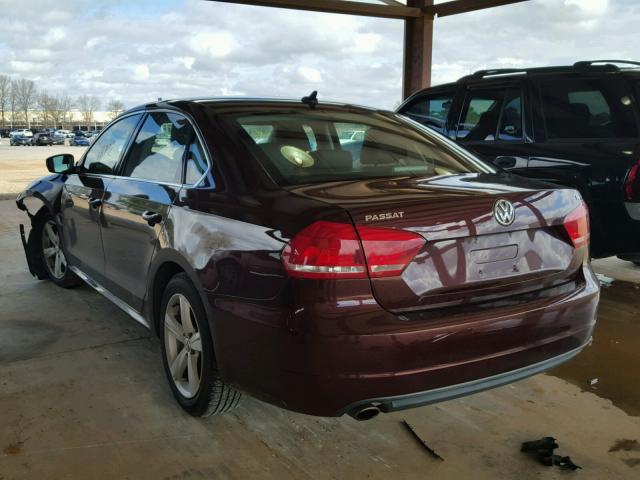 1VWBP7A3XDC043784 - 2013 VOLKSWAGEN PASSAT SE BURGUNDY photo 3