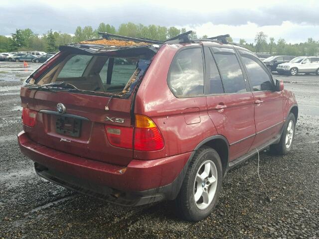 5UXFA53582LP33232 - 2002 BMW X5 3.0I MAROON photo 4