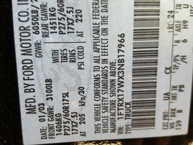 1FTRX17WX3NB17966 - 2003 FORD F150 İki rəngli foto 10