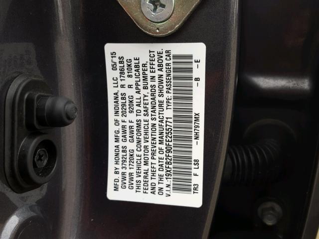 19XFB2F90FE255771 - 2015 HONDA CIVIC EXL GRAY photo 10