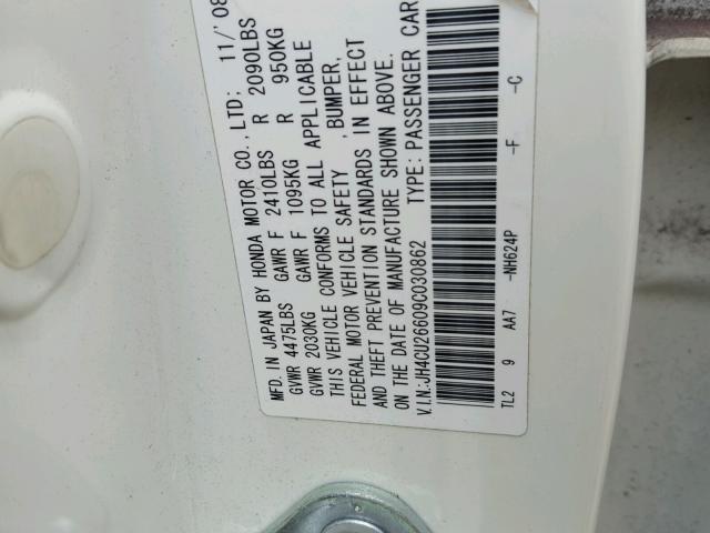 JH4CU26609C030862 - 2009 ACURA TSX WHITE photo 10