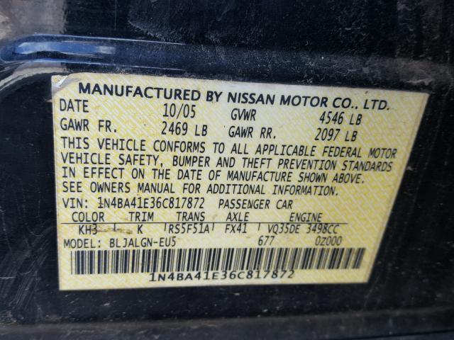 1N4BA41E36C817872 - 2006 NISSAN MAXIMA SE BLACK photo 10