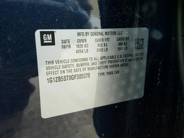 1G1ZB5ST8GF305378 - 2016 CHEVROLET MALIBU LS ლურჯი ფოტო 10