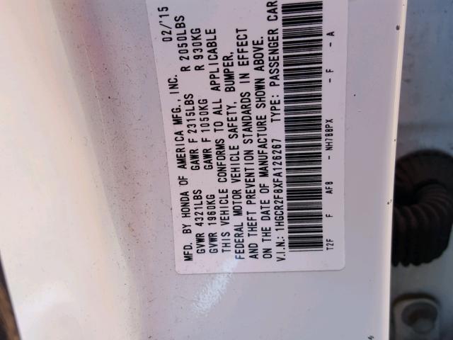 1HGCR2F8XFA126267 - 2015 HONDA ACCORD EXL WHITE photo 10