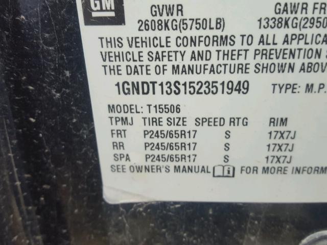 1GNDT13S152351949 - 2005 CHEVROLET TRAILBLAZE CHARCOAL photo 10