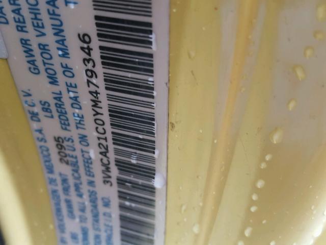 3VWCA21C0YM479346 - 2000 VOLKSWAGEN NEW BEETLE 黄色 照片 10