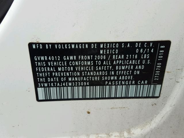3VW1K7AJ4EM323094 - 2014 VOLKSWAGEN JETTA BASE Սպիտակ լուսանկար 10
