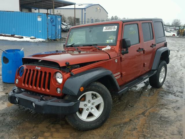 1C4BJWDG3EL198403 - 2014 JEEP WRANGLER U ORANGE photo 2