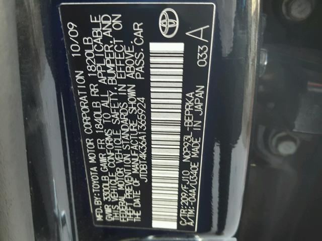 JTDBT4K36A1365924 - 2010 TOYOTA YARIS BLACK photo 10