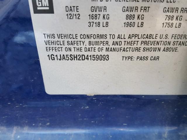 1G1JA5SH2D4159093 - 2013 CHEVROLET SONIC LS 蓝色 照片 10